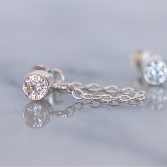 Sterling Silver Front to Back Silver Stud Earrings - Picture 3 of 4